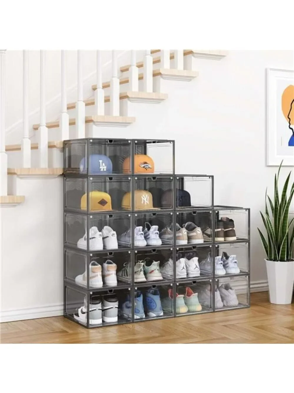 Baseball Cap Organizer Clear Hat Storage Box Magnetic Door Stackable Holder